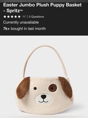 Easter Jumbo Plush Puppy Dog Bag Basket
- Spritz

New with tag